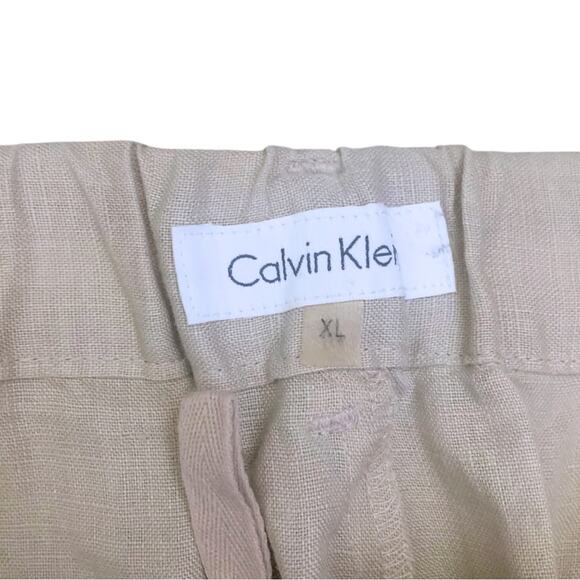 Calvin Klein Beige Khaki Tan Drawstring Linen Pants Size XL Summer Utility - Picture 7 of 11